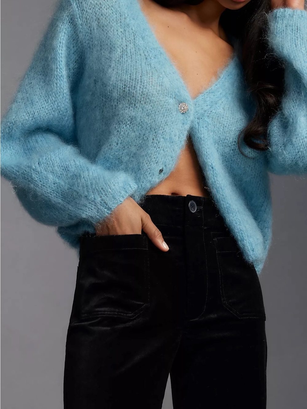 Anthropologie Sky Blue 80% Wool  V-Neck Cropped Cardigan
